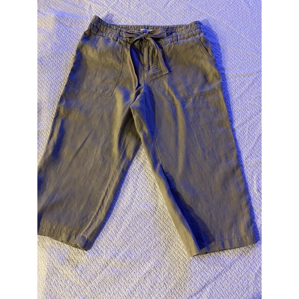 London Jean 100% Linen Crop Pants Tan Khaki Size 6 Marisa Fit Wide Leg